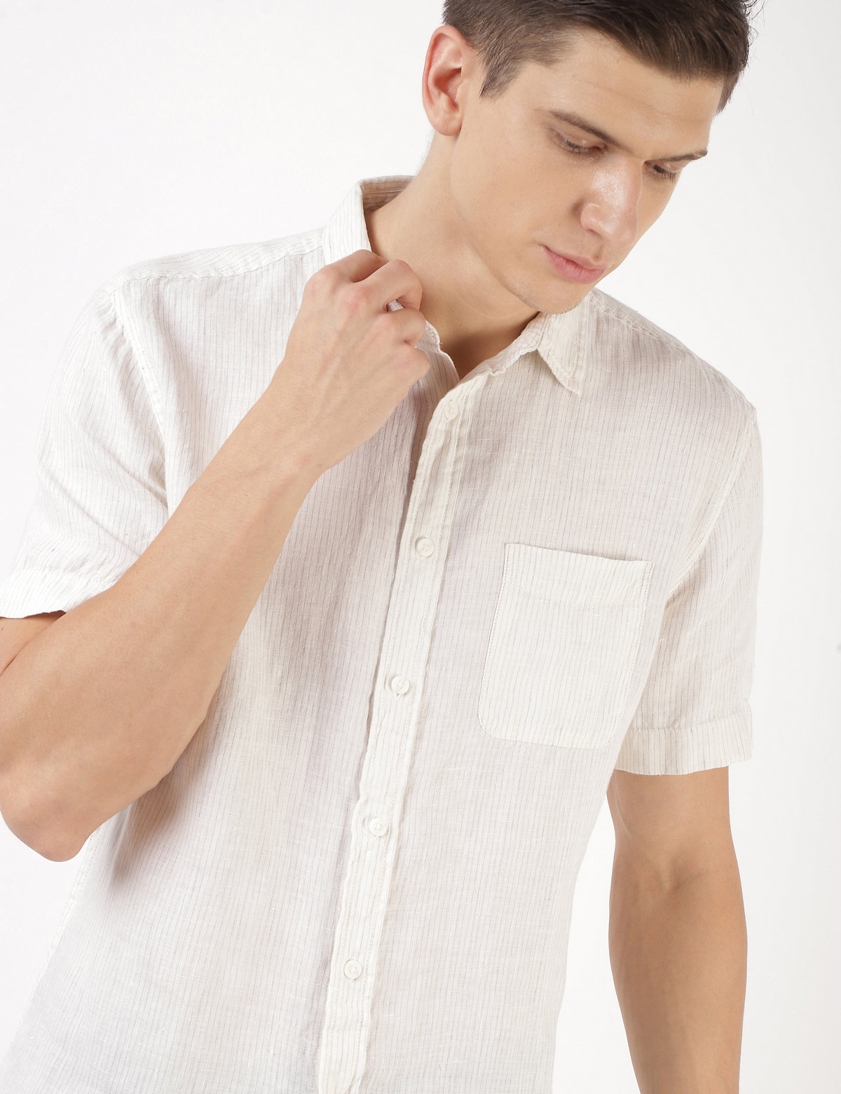 Pure Linen Striped Spread Collar Shirt