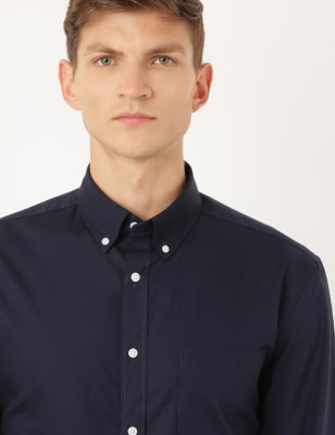 Pure Cotton Plain Button Down Collar Shirt