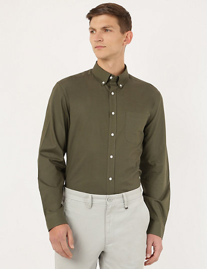 Pure Cotton Plain Button Down Collar Shirt