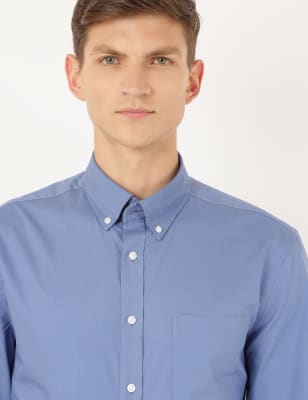 Pure Cotton Plain Button Down Collar Shirt