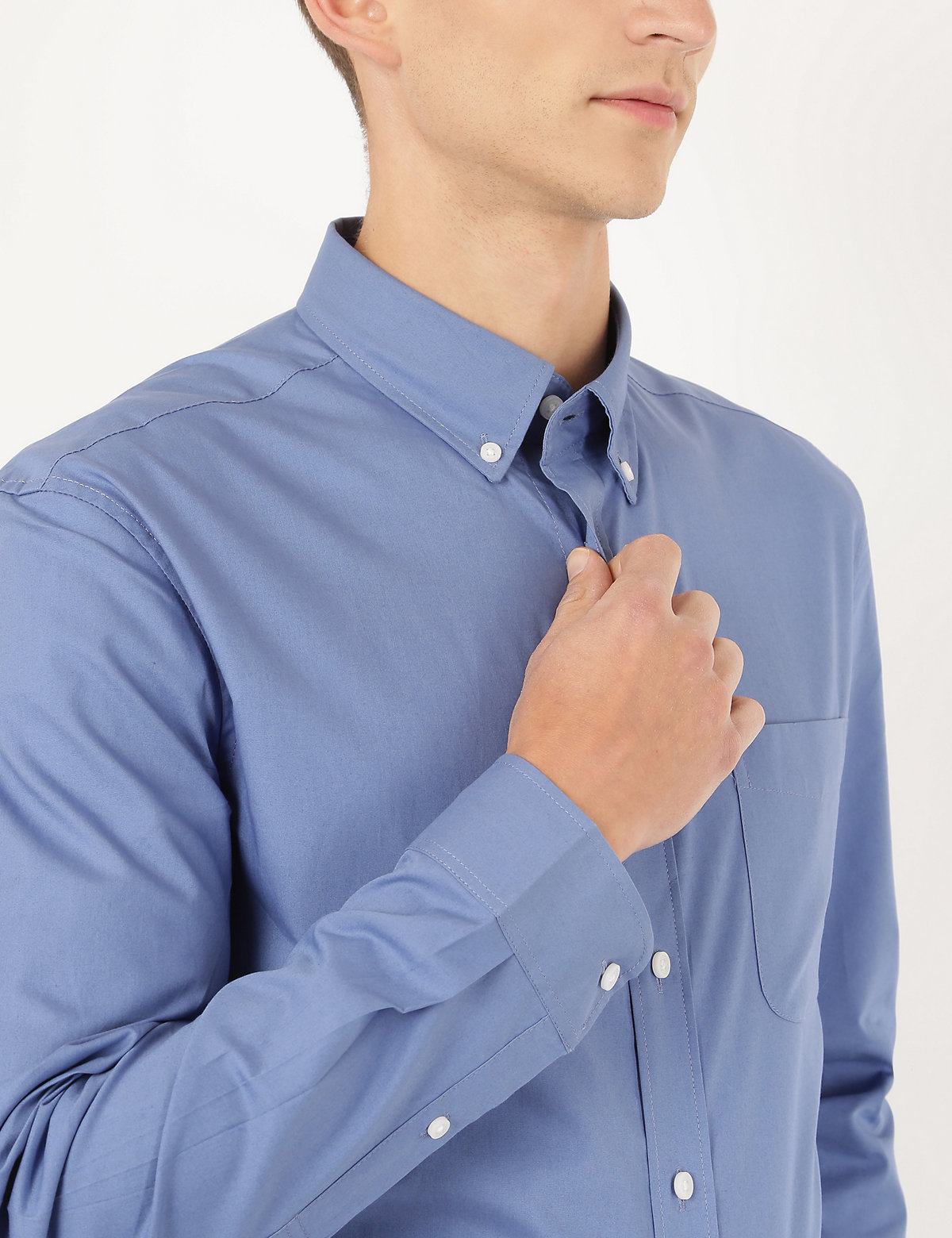 Pure Cotton Plain Button Down Collar Shirt
