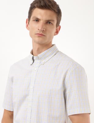Pure Cotton Checked Spread Collar Shirt