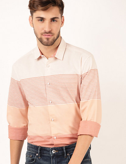 Pure Cotton Stripes Spread Collar Shirts