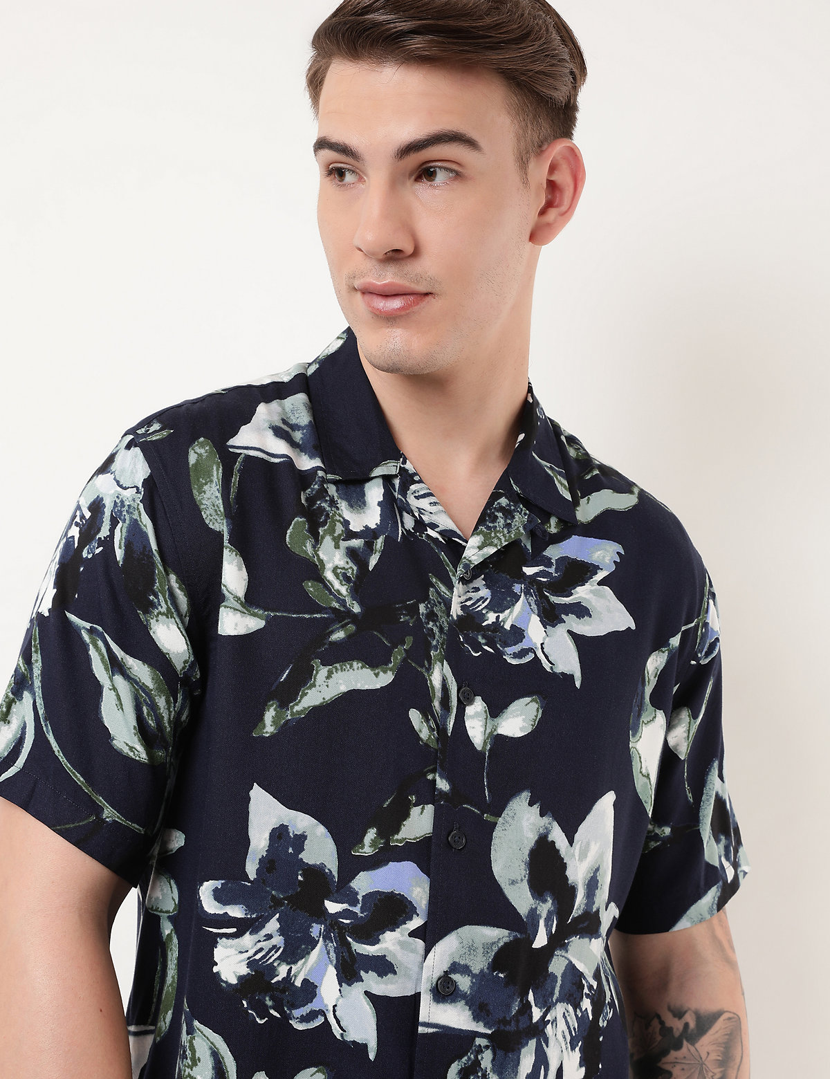 Pure Viscose Floral Spread Collar Shirt