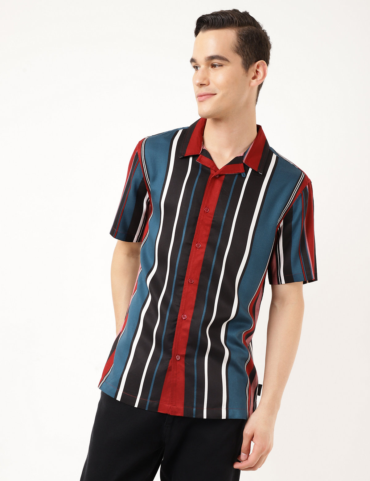 Pure Viscose Striped Spread Collar Shirt