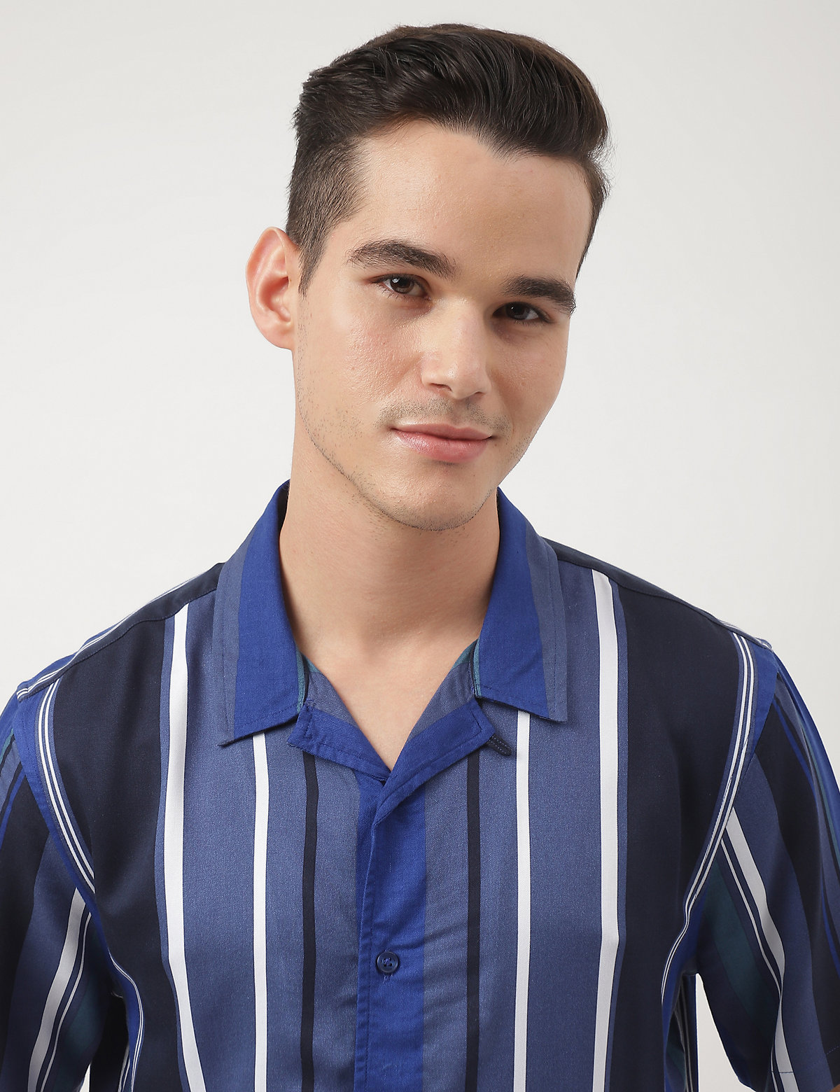 Pure Viscose Striped Spread Collar Shirt