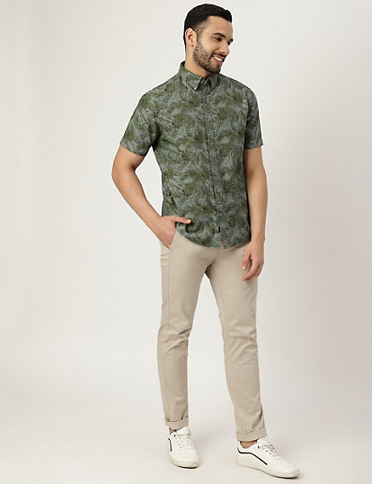 Pure Cotton Leaf Button-Down Collar Shirt