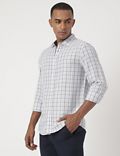 Linen Mix Checked Spread Collar Shirt
