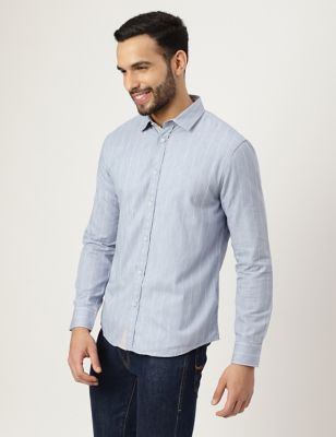 Cotton Mix Striped Collared Shirt