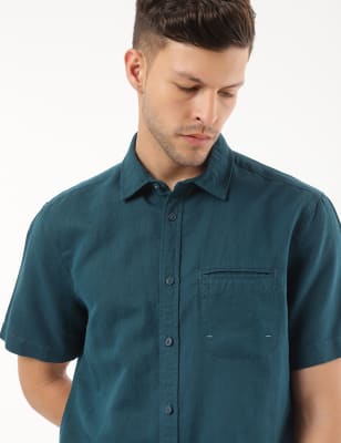 Linen Mix Plain Spread Collar Shirt