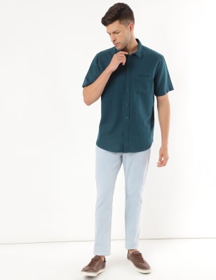 Linen Mix Plain Spread Collar Shirt