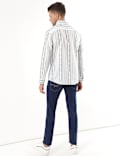 Linen Mix Striped Spread Collar Shirt