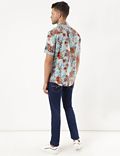 Linen Mix Floral Print Spread Collar Shirt