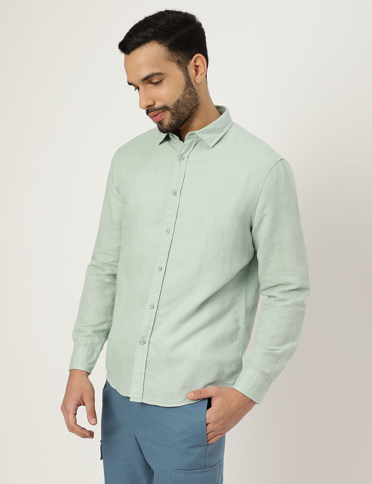 Linen Mix Plain Collared Shirt