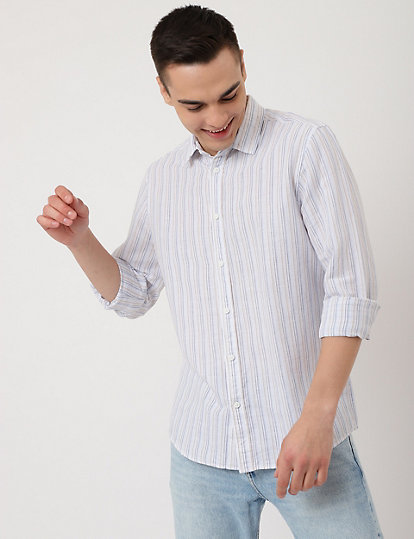 Cotton Mix Striped Classic Collar Shirt