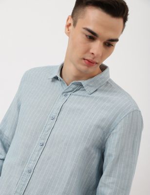 Cotton Mix Stripes Spread Collar Shirt