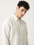 Cotton Mix Stripes Spread Collar Shirt