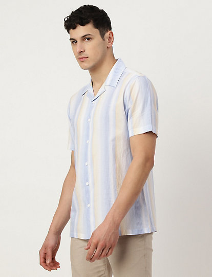 Cotton Mix Striped Spread Collar Shirt
