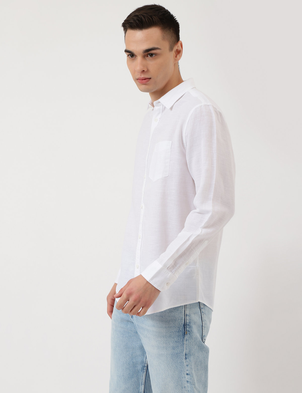 Linen Mix Plain Classic Collar Shirt