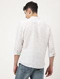 Linen Mix Printed Mandarin Collar Shirt