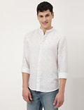Linen Mix Printed Mandarin Collar Shirt
