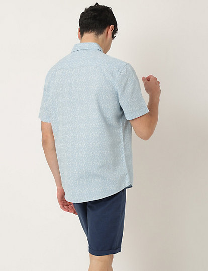 Linen Mix Printed Classic Collar Shirt