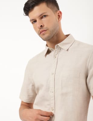 Linen Mix Plain Spread Collar Shirt