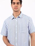 Linen Mix Stripes Spread Collar Shirts