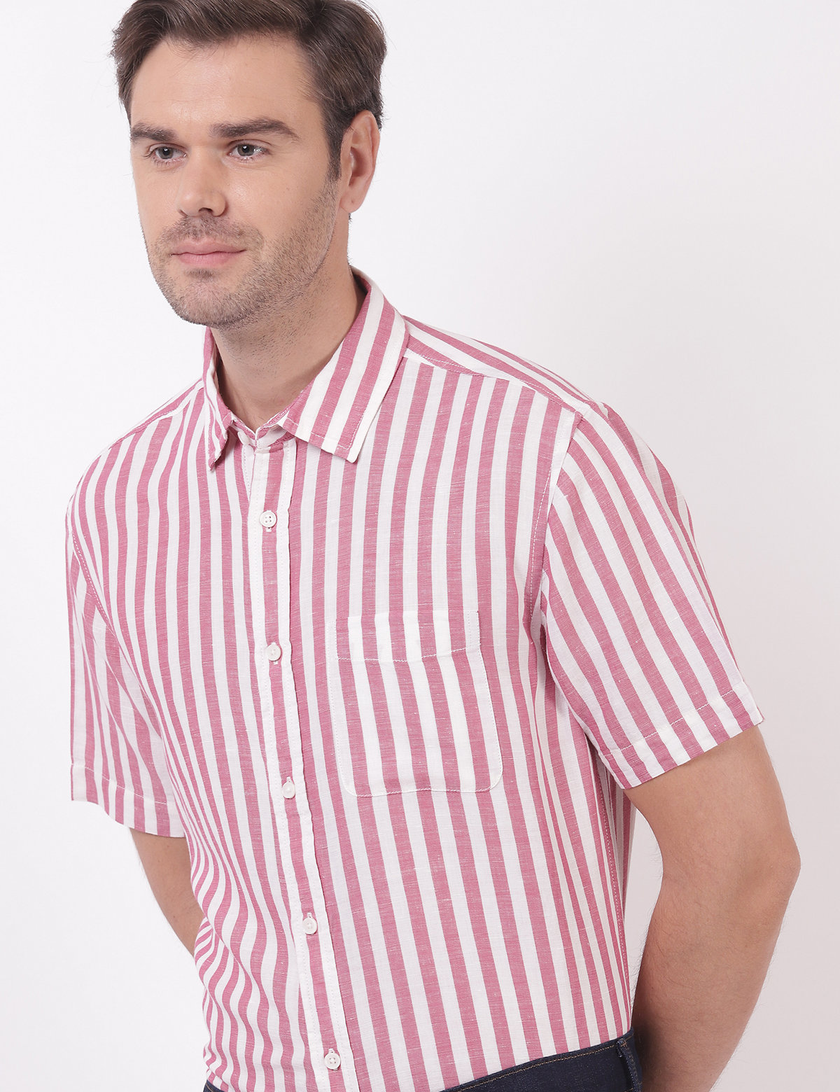 Linen Mix Stripes Spread Collar Shirts
