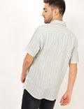 Flax Linen Mix Striped Spread Collar Shirt