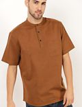Flax Linen Mix Plain Mandarin Collar Shirt