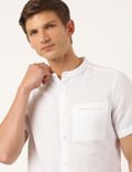 Linen Mix Plain Mandarin Collar Shirt