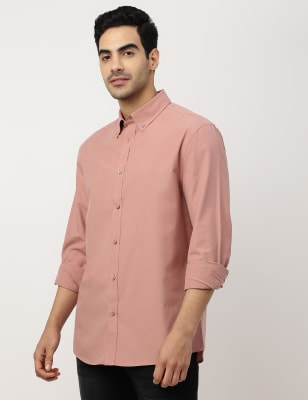 Pure Cotton Plain Buttondown Collar Shirt