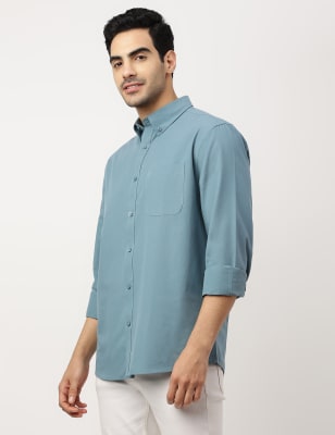 Mens blue button down cheap collar shirt