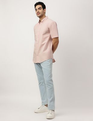 Pure Cotton Plain Button-down Collar Shirt