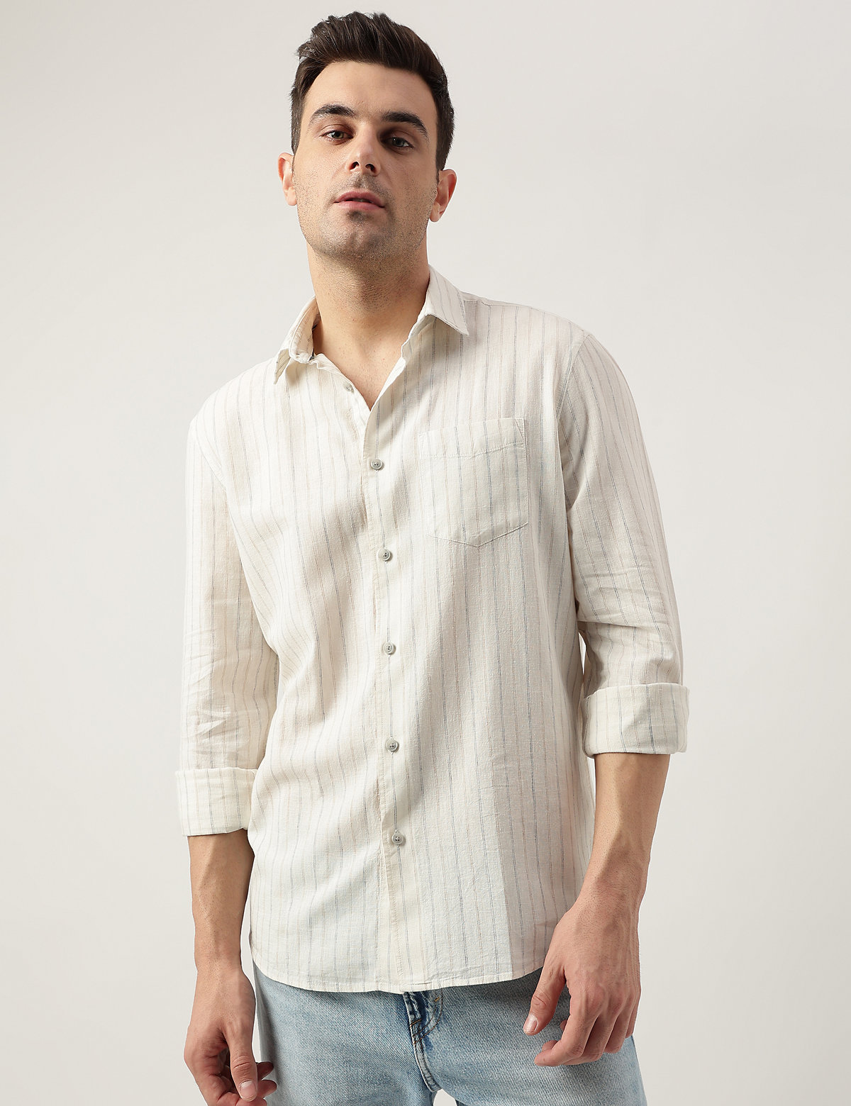 Relaxed Fit Linen Blend Striped Shirt