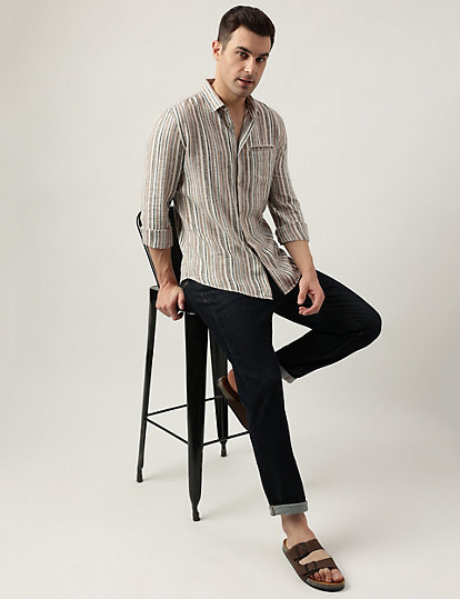 Slim Fit Linen Blend Striped Shirt