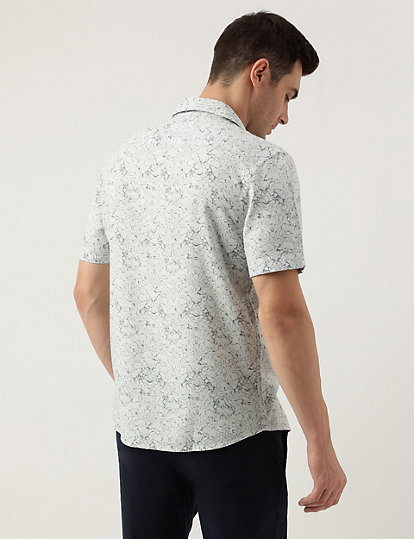Regular Fit Linen Blend Printed Shirt