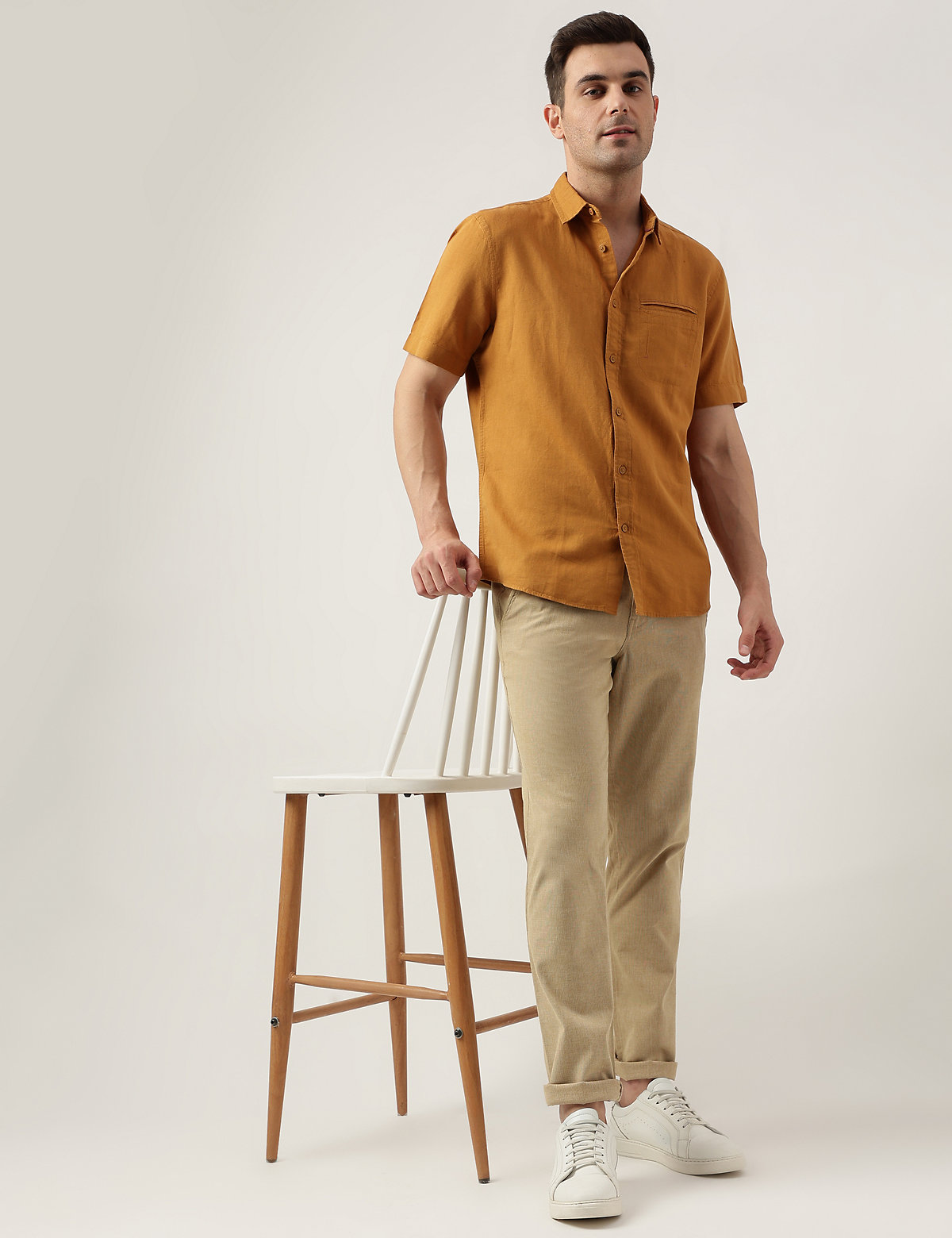 Relaxed Fit Linen Blend Plain Shirt