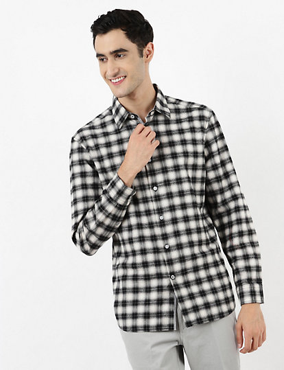 Textured Check Shirt with Long Sleeves