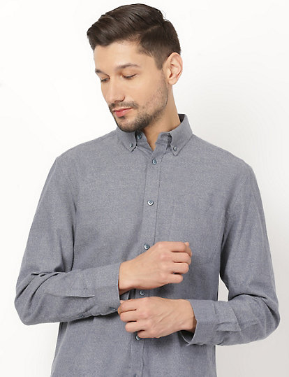 Pure Cotton Plain Button Down Shirt