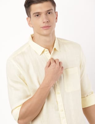 Pure Linen Plain Spread Collar Shirt