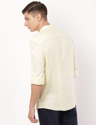Pure Linen Plain Spread Collar Shirt