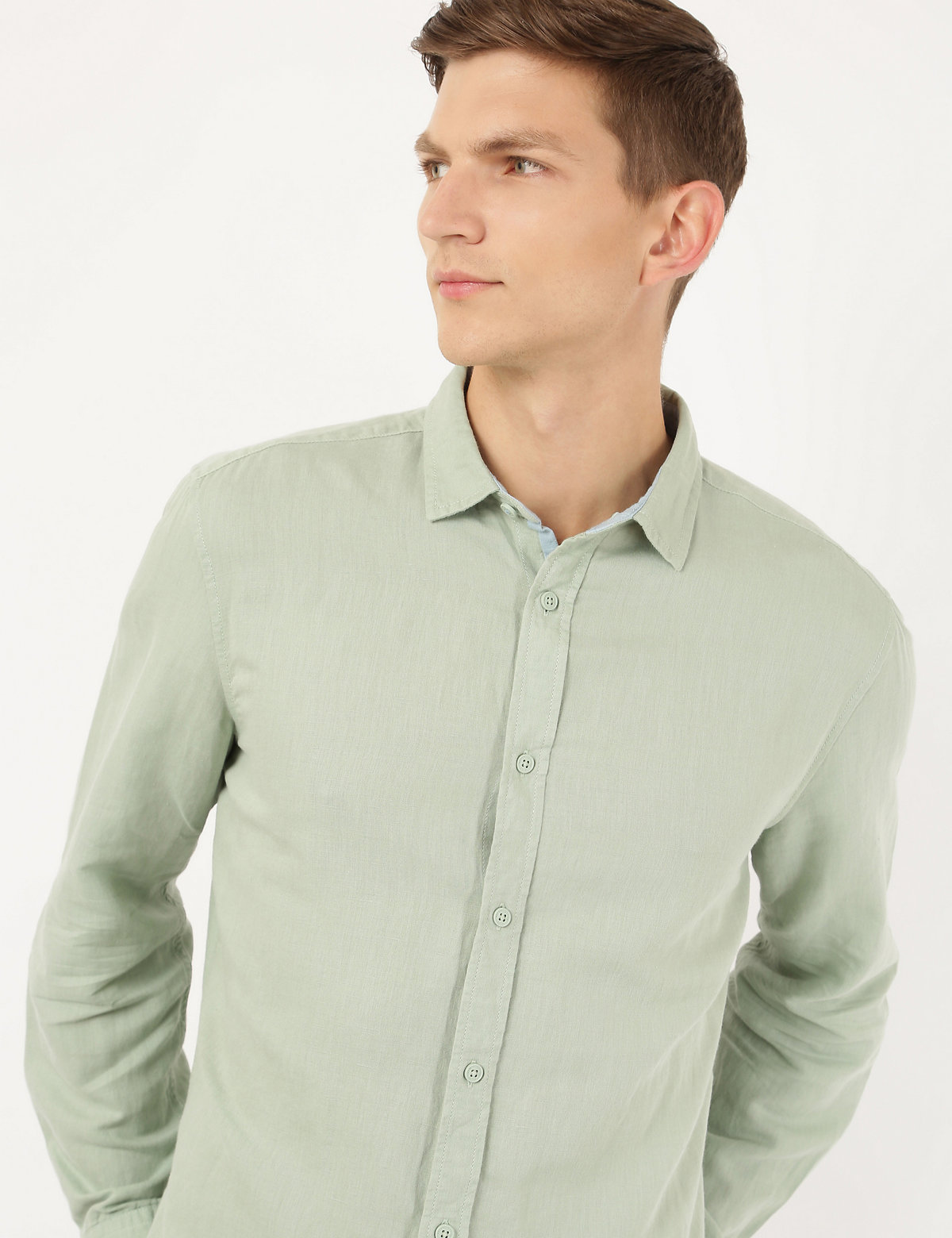 Linen Mix Plain Spread Collar Shirt