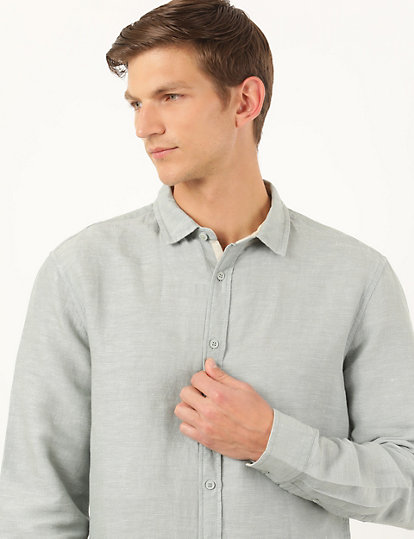 Linen Mix Plain Collar Neck Shirt