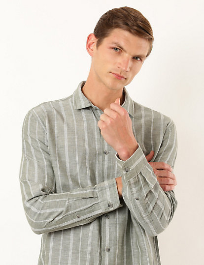 Linen Mix Stripes Collar Neck Shirt