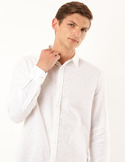 Linen Mix Printed Collar Neck Shirt