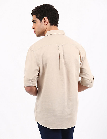 Linen Mix Plain Spread Collar Shirts