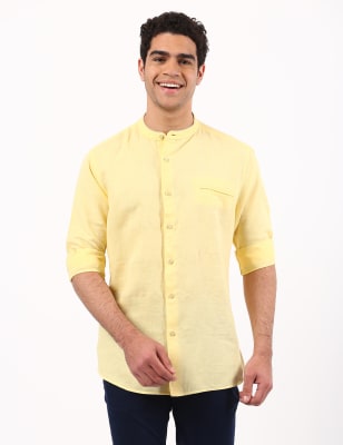 yellow grandad collar shirt