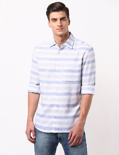 Linen Lyocell Horizontal Stripes Shirt